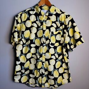 Old Navy Men's Allover Lemon Print Button Up‎ Shirt Built-In Flex Size tag: XL